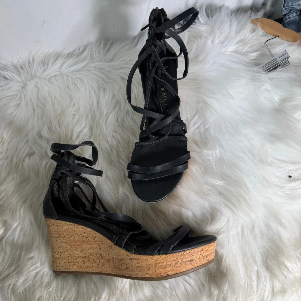 Koolaburra by UGG Black‎ Strappy Cork Wedge Sandals FD1117A Womens 7.5